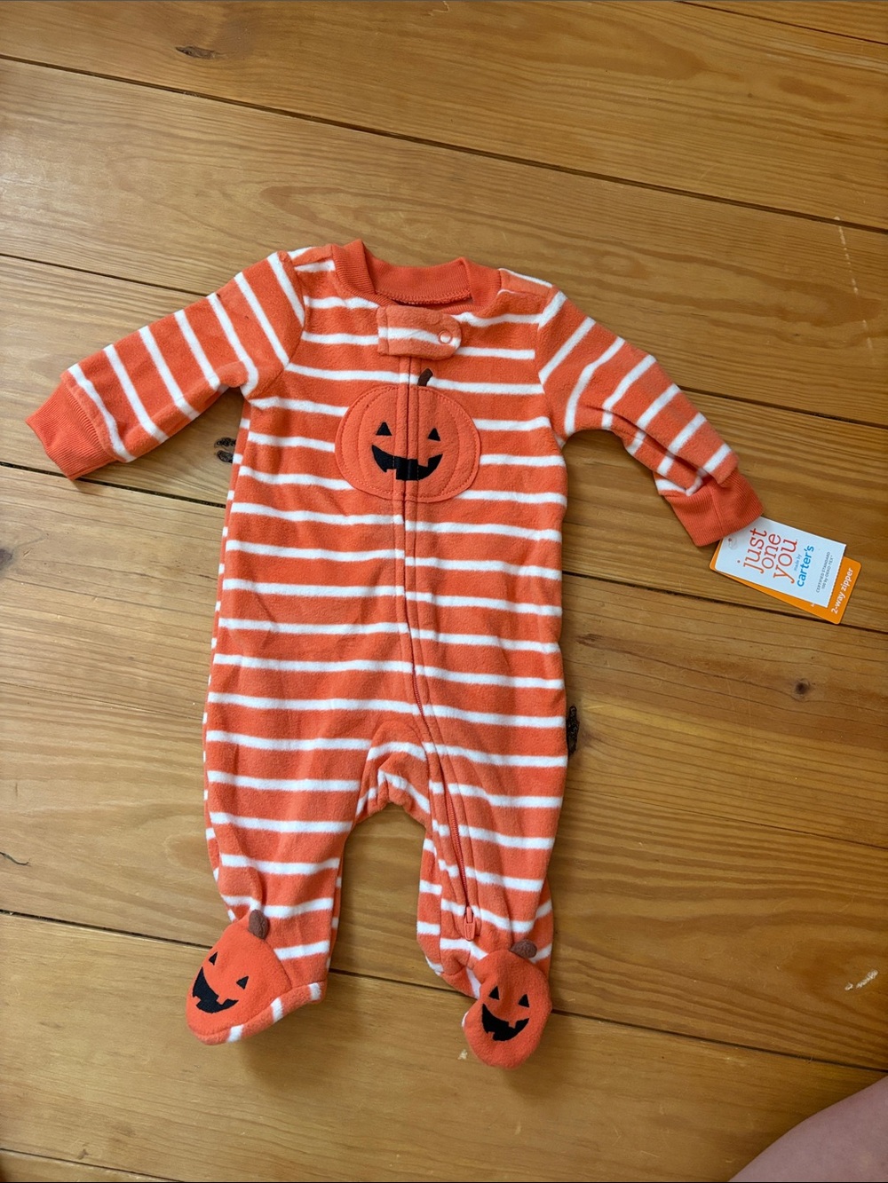 Orange Striped Pumpkin Footed One-Piece